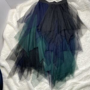 Whimsigoth Tulle Maxi Skirt Dark Forest Green Navy Black Tiered Pixie Fairycore